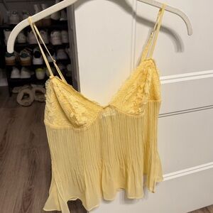 Princess Polly Yellow Lace-Trim Pleated Camisole